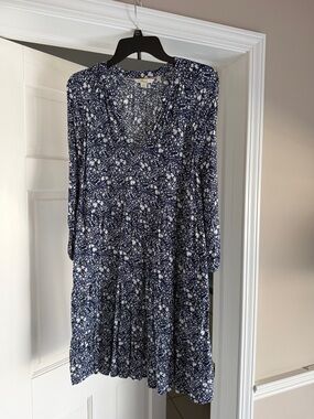 Boden Navy and White Floral Long-Sleeve Dress